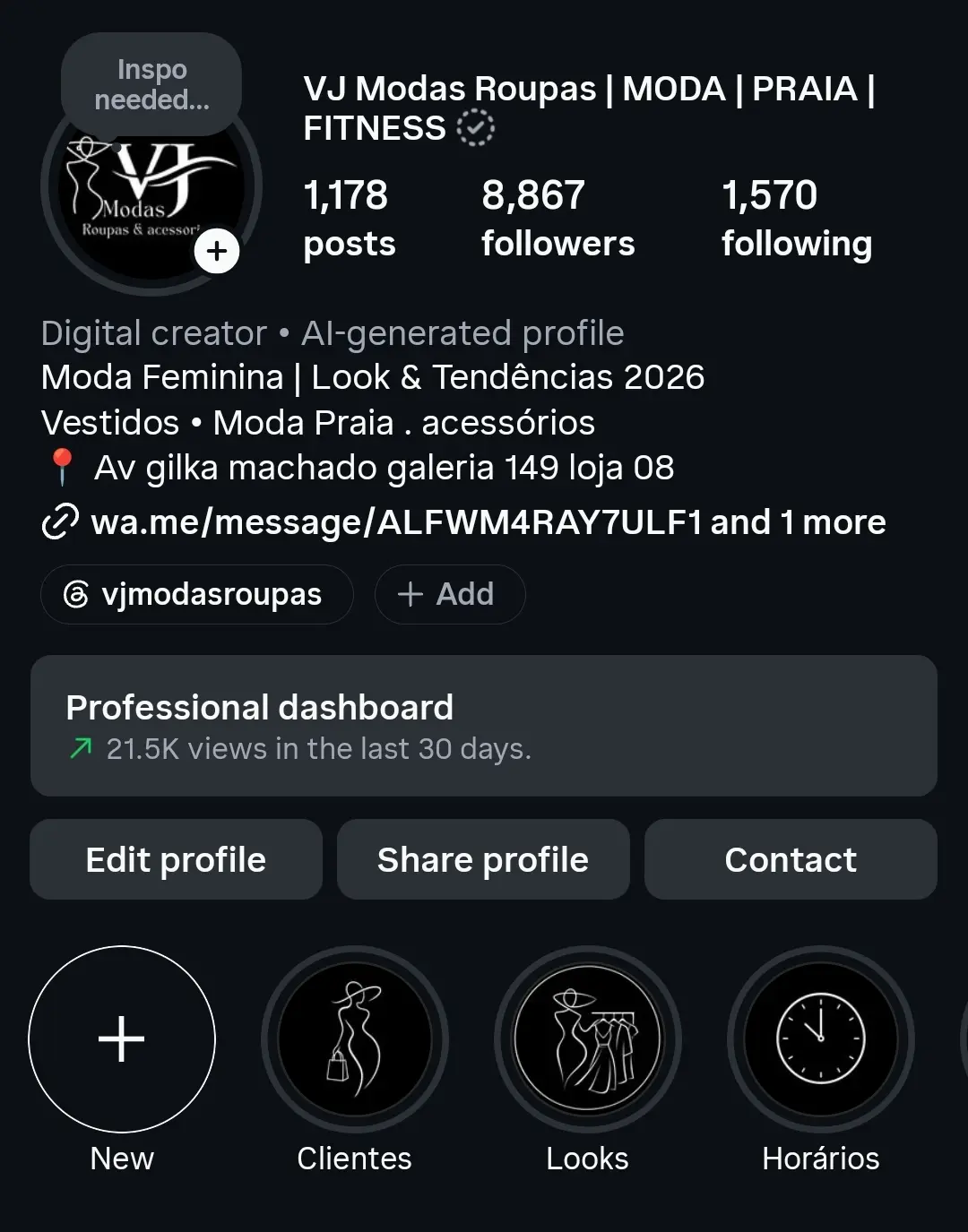 Perfil de Instagram depois da organização visual