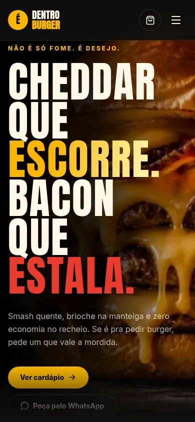 Versão mobile do site É Dentro Burguer