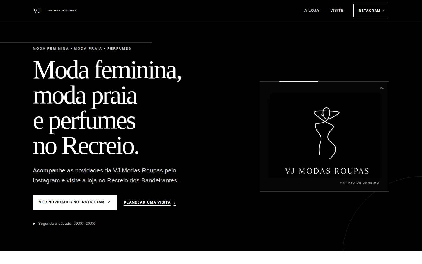 Site desktop criado para a VJ Modas Roupas