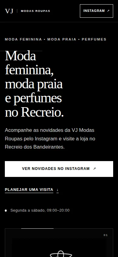 Versão mobile do site da VJ Modas Roupas